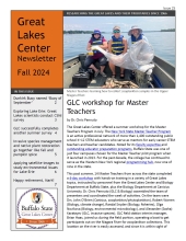 cover of the GLC Newsletter Fall 2024 Issue 25, with table of contents, GLC logo, and first article with picture of people sitting in a boat